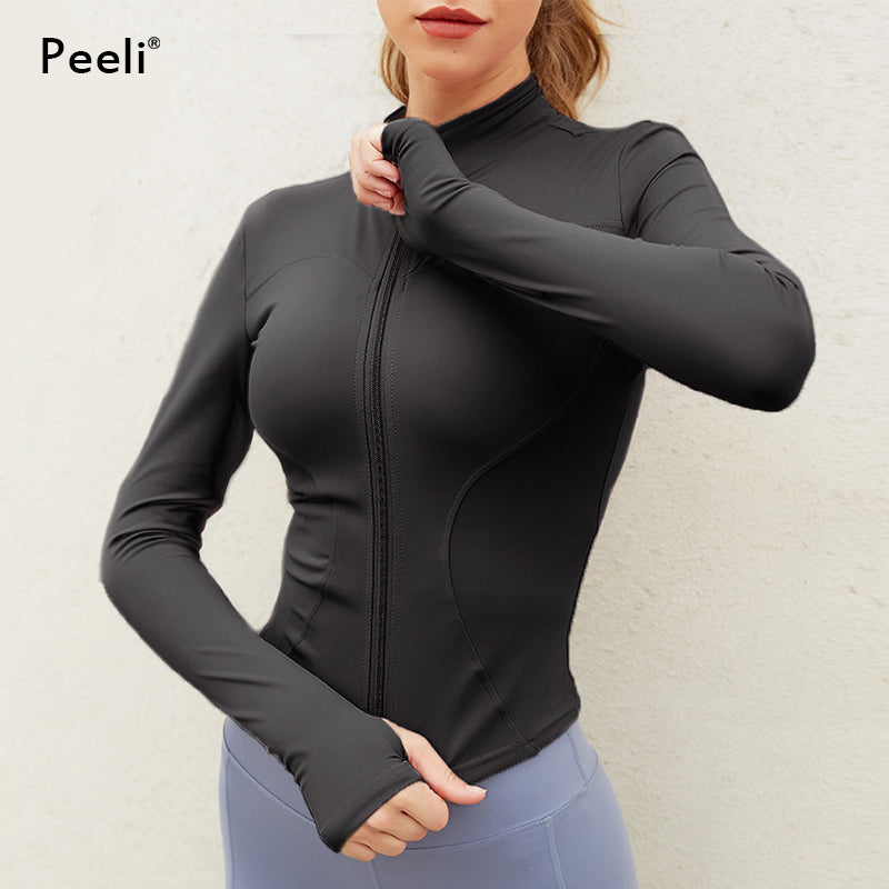 Women's Long Sleeve Zip-Up Sports Jacket - Fitness Yoga Top