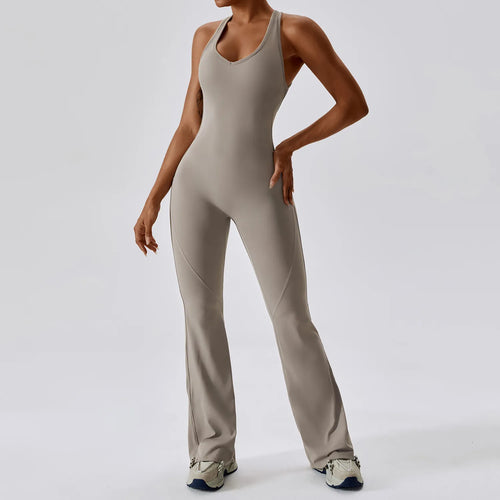 Women's Solid Yoga Jumpsuit - One Piece Fitness Bodysuit