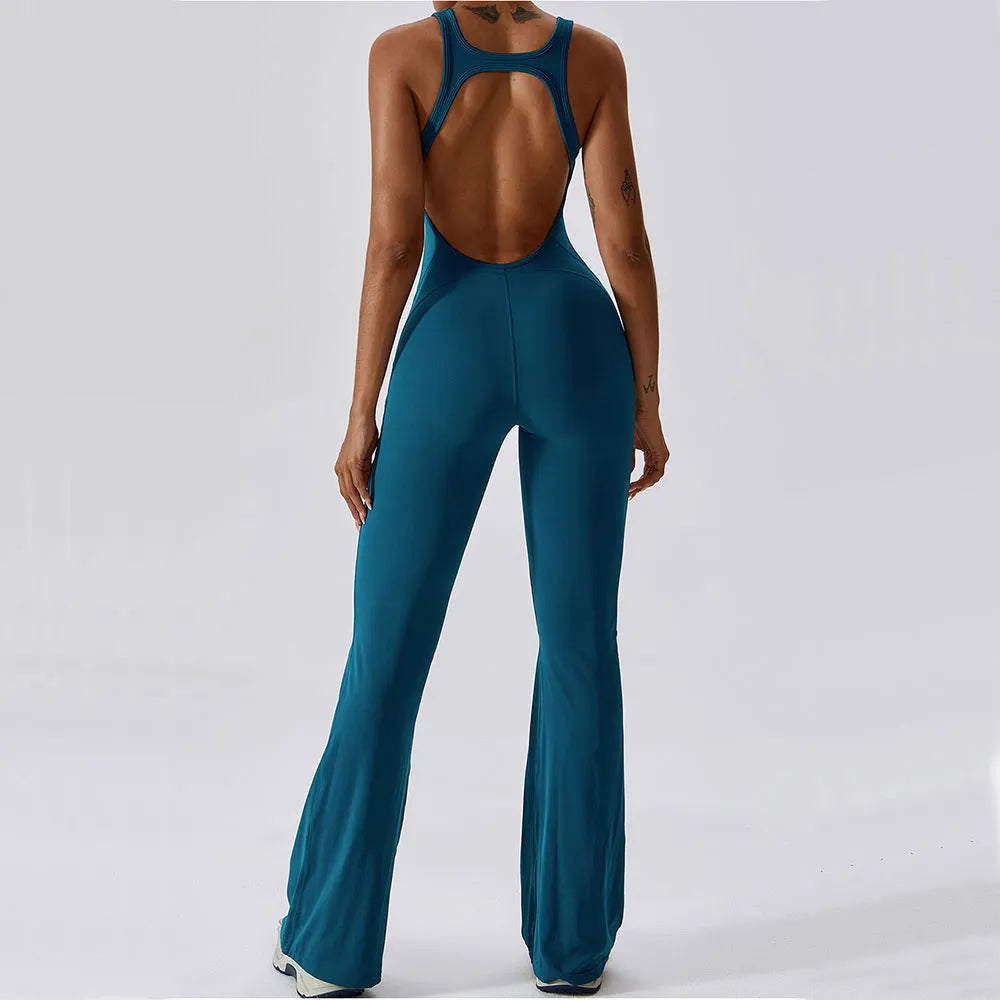 Women's Solid Yoga Jumpsuit - One Piece Fitness Bodysuit