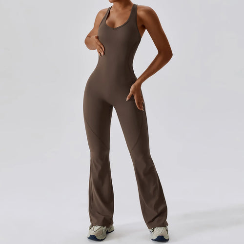 Women's Solid Yoga Jumpsuit - One Piece Fitness Bodysuit