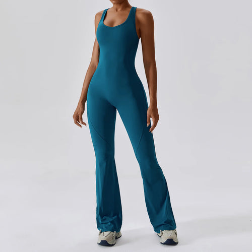 Women's Solid Yoga Jumpsuit - One Piece Fitness Bodysuit