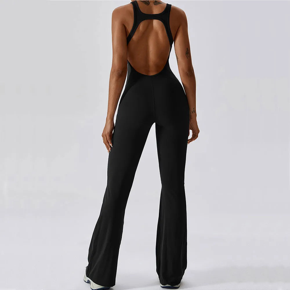 Women's Solid Yoga Jumpsuit - One Piece Fitness Bodysuit