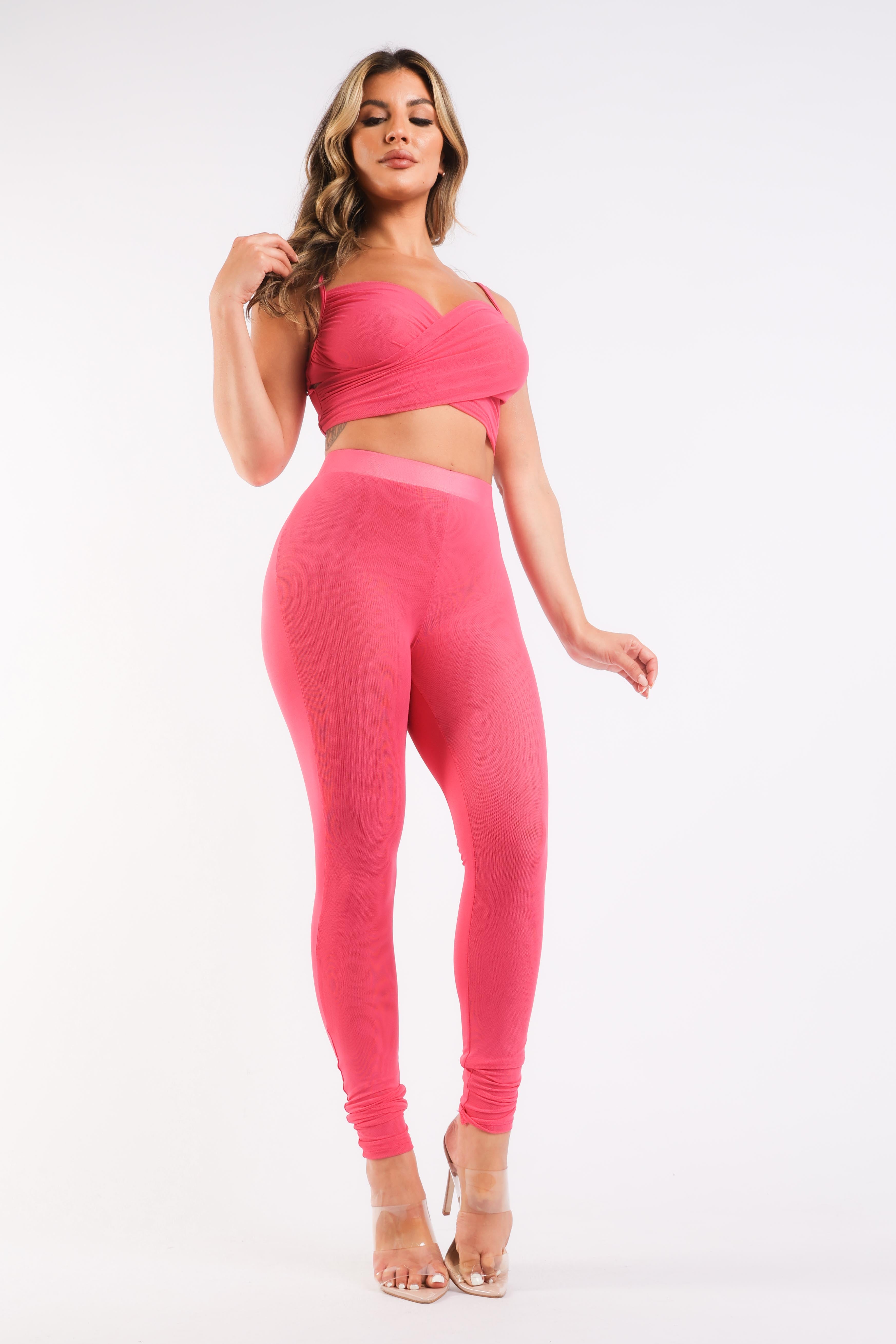 Women's Mesh Contrast Sports Set - Strappy Top & Leggings