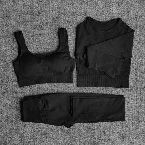 Women's 3-Piece Yoga Set - Sports Bra, Top & Leggings Workout Set