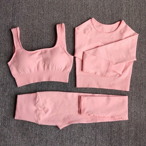 Women's 3-Piece Yoga Set - Sports Bra, Top & Leggings Workout Set