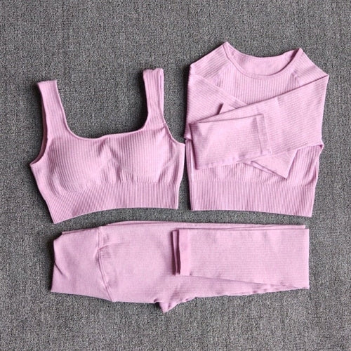 Women's 3-Piece Yoga Set - Sports Bra, Top & Leggings Workout Set